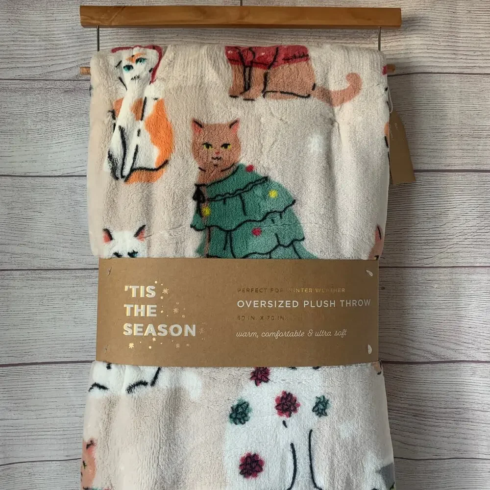 TisThe Season Christmas Cat Blanket Oversized Plush Throw 60x70